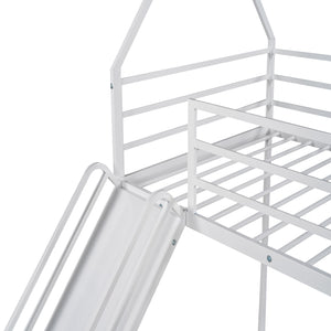 Twin over Twin House Bunk Bed with Ladder and Slide,White