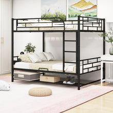 Load image into Gallery viewer, Full Over Full Metal Bunk Bed with Shelf and Guardrails, Black
