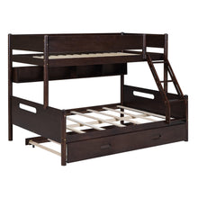 Load image into Gallery viewer, Wood Twin over Full Bunk Bed with Storage Shelves and Twin Size Trundle, Espresso
