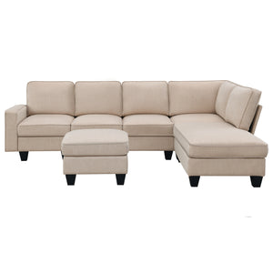 [VIDEO provided] [New] 104.3*78.7" Modern L-shaped Sectional Sofa,7-seat Linen Fabric Couch Set with Chaise Lounge and Convertible Ottoman for Living Room,Apartment,Office,3 Colors