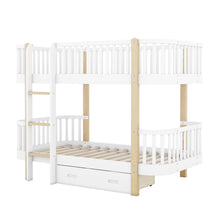 Load image into Gallery viewer, Wood Twin over Twin Bunk Bed with Fence Guardrail and a Big Drawer, White
