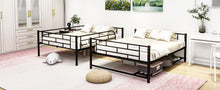 Load image into Gallery viewer, Full Over Full Metal Bunk Bed with Shelf and Guardrails, Black
