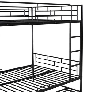 Full Over Full Metal Bunk Bed with Shelf and Guardrails, Black