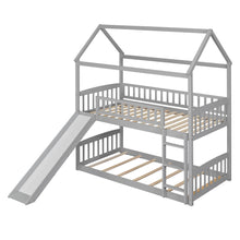 Load image into Gallery viewer, Twin Over Twin Bunk Bed with Slide, House Bed with Slide, Gray(OLD SKU: LT000213AAE
