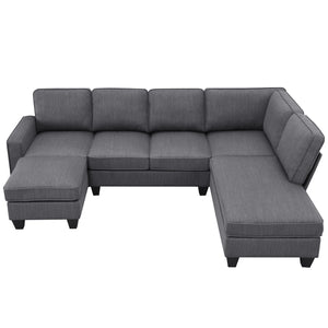 [VIDEO provided] [New] 104.3*78.7" Modern L-shaped Sectional Sofa,7-seat Linen Fabric Couch Set with Chaise Lounge and Convertible Ottoman for Living Room,Apartment,Office,3 Colors