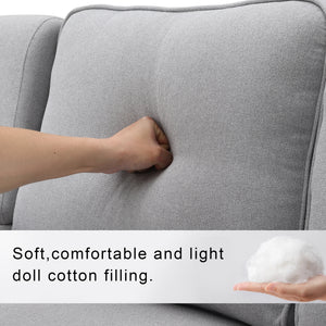 [VIDEO provided] [New] 114.2" Upholstered Sofa with Console, 2 Cupholders and 2 USB Ports Wired or Wirelessly Charged, Modern Linen Fabric Couches with 4 Pillows for Living Room, Apartment (4-Seat)