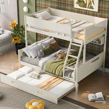 Load image into Gallery viewer, Wood Twin over Full Bunk Bed with Storage Shelves and Twin Size Trundle, Cream
