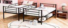 Load image into Gallery viewer, Twin Over Twin Metal Bunk Bed with Shelf and Guardrails, Black
