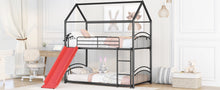 Load image into Gallery viewer, Twin Over Twin Metal Bunk Bed With Slide,Kids House Bed Black+Red
