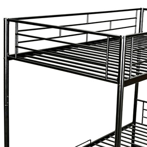 Twin Over Twin Metal Bunk Bed with Shelf and Guardrails, Black