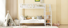 Load image into Gallery viewer, Twin Over Twin Metal Bunk Bed with Lateral Storage Ladder and Wardrobe, White
