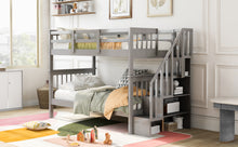 Load image into Gallery viewer, Stairway Twin-Over-Twin Bunk Bed with Storage and Guard Rail for Bedroom, Dorm, Gray color(OLD SKU :LP000109AAE)
