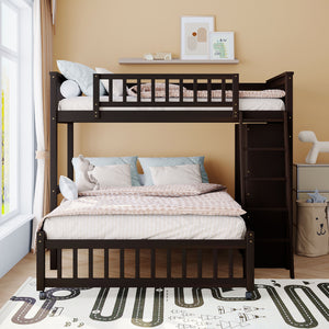 Wooden Twin Over Full Bunk Bed With Six Drawers And Flexible Shelves,Bottom Bed With Wheels,Espresso(OLD SKU:LP000531AAP)