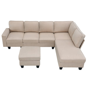 [VIDEO provided] [New] 104.3*78.7" Modern L-shaped Sectional Sofa,7-seat Linen Fabric Couch Set with Chaise Lounge and Convertible Ottoman for Living Room,Apartment,Office,3 Colors