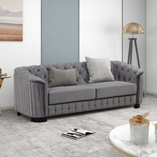 Load image into Gallery viewer, Modern 3-Piece Sofa Sets with Rubber Wood Legs,Velvet Upholstered Couches Sets Including Three Seat Sofa, Loveseat and Single Chair for Living Room Furniture Set,Gray
