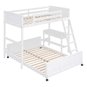 Twin Over Full Bunk Bed with Desk, White