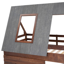 Load image into Gallery viewer, Wood Twin Size House Bunk Bed with Roof, Ladder and 2 Windows, Oak &amp; Smoky Grey
