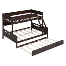 Load image into Gallery viewer, Wood Twin over Full Bunk Bed with Storage Shelves and Twin Size Trundle, Espresso
