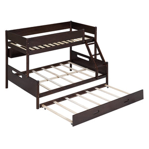 Wood Twin over Full Bunk Bed with Storage Shelves and Twin Size Trundle, Espresso