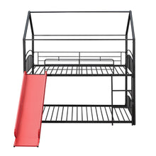 Load image into Gallery viewer, Twin Over Twin Metal Bunk Bed With Slide,Kids House Bed Black+Red
