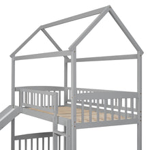 Load image into Gallery viewer, Twin Over Twin Bunk Bed with Slide, House Bed with Slide, Gray(OLD SKU: LT000213AAE
