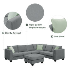 Load image into Gallery viewer, [VIDEO provided] 112*87&quot; Sectional Sofa Couches Living Room Sets, 7 Seats Modular Sectional Sofa with Ottoman, L Shape Fabric Sofa Corner Couch Set with 3 Pillows, Grey(New of GS008210AAG)
