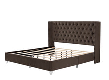 Load image into Gallery viewer, B100S King bed with two nightstands, Button designed Headboard,strong wooden slats + metal legs with Electroplate
