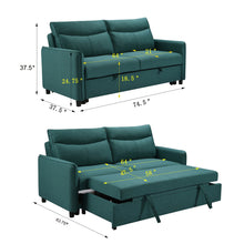 Load image into Gallery viewer, 3 in 1 Convertible Sleeper Sofa Bed, Modern Fabric Loveseat Futon Sofa Couch w/Pullout Bed, Small Love Seat Lounge Sofa w/Reclining Backrest, Furniture for Living Room,Green
