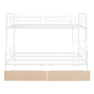 Full XL Over Queen Metal Bunk Bed with 2 Drawers, White