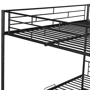 Full Over Full Metal Bunk Bed with Shelf and Guardrails, Black