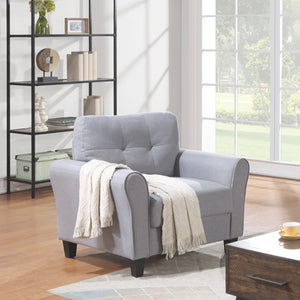 Modern Living Room Sofa Set Linen Upholstered Couch Furniture for Home or Office ,Light Grey-Blue,(1+2 Seat,Old Sku:SG000365AAA)