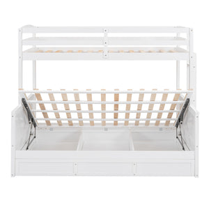 Wood Twin over Full Bunk Bed with Hydraulic Lift Up Storage, White