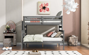 Wood Twin over Full Bunk Bed with Ladder, Gray