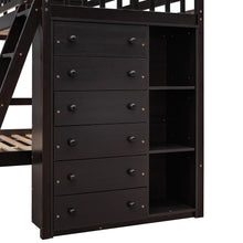 Load image into Gallery viewer, Wooden Twin Over Full Bunk Bed With Six Drawers And Flexible Shelves,Bottom Bed With Wheels,Espresso(OLD SKU:LP000531AAP)
