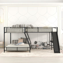 Load image into Gallery viewer, L-Shaped Twin over Full Bunk Bed with Twin Size Loft Bed,Built-in Desk and Slide,Black
