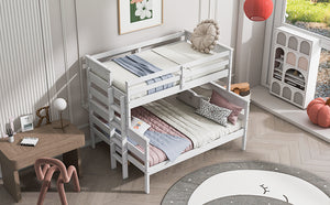 Wood Twin over Full Bunk Bed with Ladder, White