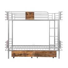 Load image into Gallery viewer, Twin XL over Twin XL Metal Bunk Bed with MDF Board Guardrail and Two Storage Drawers,Silver
