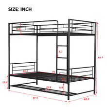 Load image into Gallery viewer, Twin Over Twin Metal Bunk Bed with Shelf and Guardrails, Black
