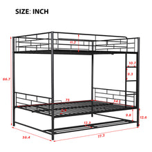 Load image into Gallery viewer, Full Over Full Metal Bunk Bed with Shelf and Guardrails, Black
