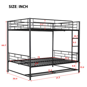 Full Over Full Metal Bunk Bed with Shelf and Guardrails, Black