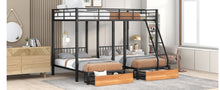 Load image into Gallery viewer, Full Over Twin &amp; Twin Bunk Bed, Metal Triple Bunk Bed with Drawers and Guardrails, Black
