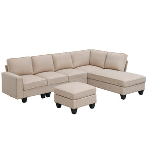 [VIDEO provided] [New] 104.3*78.7" Modern L-shaped Sectional Sofa,7-seat Linen Fabric Couch Set with Chaise Lounge and Convertible Ottoman for Living Room,Apartment,Office,3 Colors