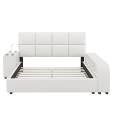 Load image into Gallery viewer, Queen Size Upholstered Platform Bed with Multimedia Nightstand and Storage Shelves, White
