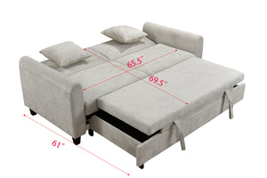 77"3 in 1 Convertible Sleeper Sofa Bed, Modern Loveseat Sofa Couch with Pull out Bed, 2 Throw Pillow,Lounge Sofa with Reclining Backrest, Furniture for Living Room, Light gray