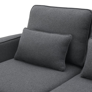 [VIDEO provided] [New] 114.2" Upholstered Sofa with Console, 2 Cupholders and 2 USB Ports Wired or Wirelessly Charged, Modern Linen Fabric Couches with 4 Pillows for Living Room, Apartment (4-Seat)