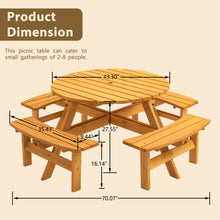 Load image into Gallery viewer, 8 Person Wooden Picnic Table, Outdoor Camping Dining Table with Seat, Garden, DIY w/ 4 Built-in Benches, 2220lb Capacity - Natural
