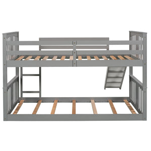 Twin Over Twin Bunk Bed with Slide and Ladder, Gray (Old SKU：LP000108AAE)