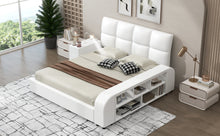 Load image into Gallery viewer, Queen Size Upholstered Platform Bed with Multimedia Nightstand and Storage Shelves, White
