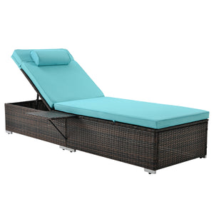 Outdoor Patio Chaise Lounge Chair,Lying in bed with PE Rattan and Steel Frame,PE Wickers,Pool Recliners with Elegant Reclining Adjustable Backrest and Removable Cushions Sets of 2(Brown+Blue)