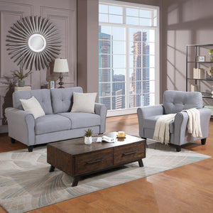 Modern Living Room Sofa Set Linen Upholstered Couch Furniture for Home or Office ,Light Grey-Blue,(1+2 Seat,Old Sku:SG000365AAA)